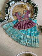 Kids Blue & Purple Peplum Chinon Silk Lehenga Blouse Set - BONYHUBLehangas