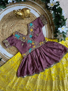 Kids Yellow & Purple Peplum Chinon Silk Lehenga Blouse Set - BONYHUBLehangas