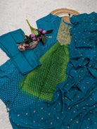 Aqua Blue Green Fusion Bandhani Chinon Silk Anarkali Suit - BONYHUBSALWAR KAMEEZ