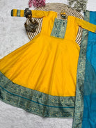 Yellow South Chanderi Cotton Jacquard Zari Anarkali Dupatta 2pc - BONYHUBSALWAR KAMEEZ
