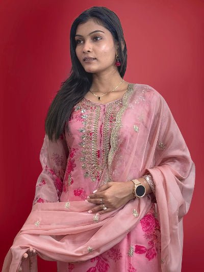 Designer Floral Pure Kundan Organza Mirror Work Salwar Suit - BONYHUBSALWAR KAMEEZ