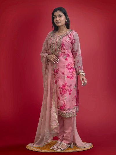 Designer Floral Pure Kundan Organza Mirror Work Salwar Suit - BONYHUBSALWAR KAMEEZ