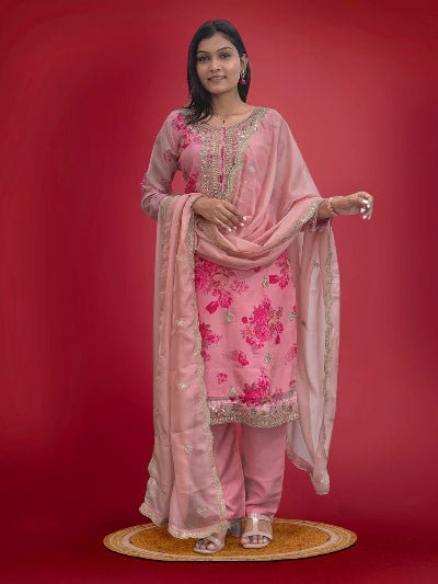 Designer Floral Pure Kundan Organza Mirror Work Salwar Suit - BONYHUBSALWAR KAMEEZ