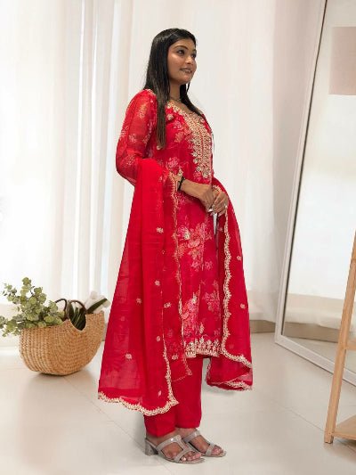 Designer Floral Pure Kundan Organza Mirror Work Salwar Suit - BONYHUBSALWAR KAMEEZ