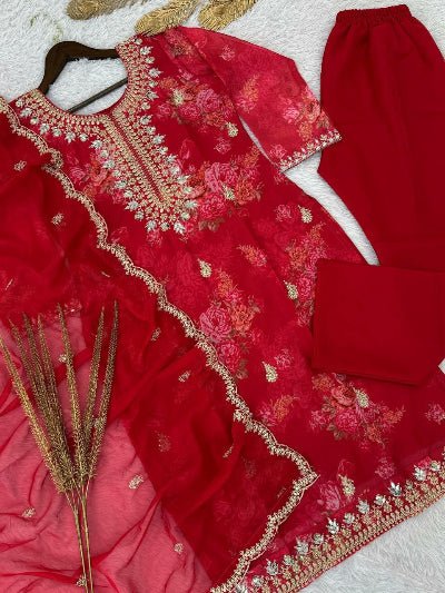 Designer Floral Pure Kundan Organza Mirror Work Salwar Suit - BONYHUBSALWAR KAMEEZ