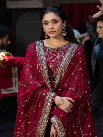 Red Georgette Partywear Embellished Anarkali Gown Suit - BONYHUBSALWAR KAMEEZ