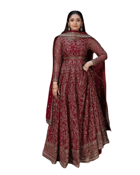 Red Georgette Partywear Embellished Anarkali Gown Suit - BONYHUBSALWAR KAMEEZ