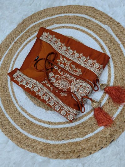 Rust Orange Chanderi Silk Embroidery Suit - BONYHUBSALWAR KAMEEZ