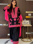 Black & Pink Embroidery Work Crepe Silk Farshi Suit - BONYHUBSALWAR KAMEEZ