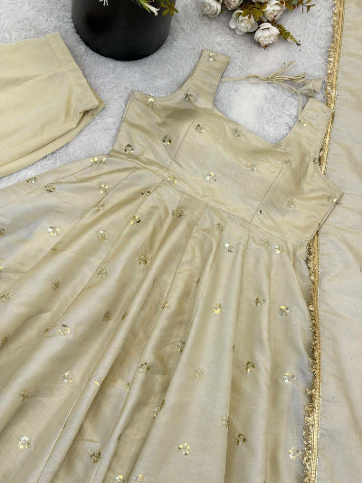 Ivory Gold Elegant Embroidery Work Anarkali Suit