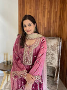 Mauve Pink Luxurious Velvet Embroidery Moti Work Suit - BONYHUBSALWAR KAMEEZ