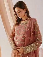 Pastel Peach Gold Gharara Suit Set - BONYHUBSALWAR KAMEEZ