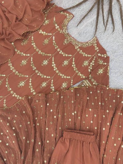 Pastel Peach Gold Gharara Suit Set - BONYHUBSALWAR KAMEEZ