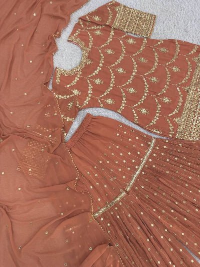Pastel Peach Gold Gharara Suit Set - BONYHUBSALWAR KAMEEZ