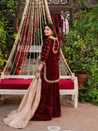 Royal Maroon Velvet Embroidery Work Sharara Palazzo Suit - BONYHUBSALWAR KAMEEZ