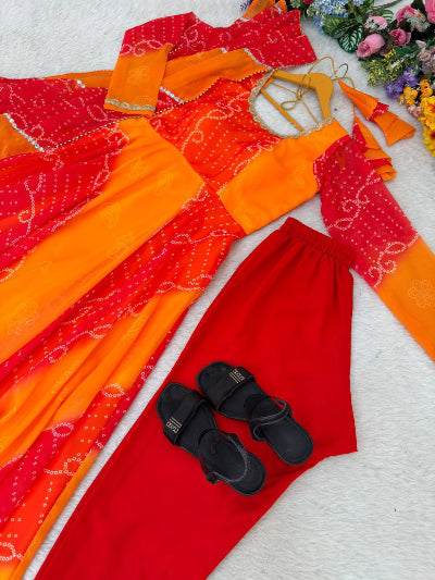 Orange Yellow Bandhani Georgette Anarkali Suit