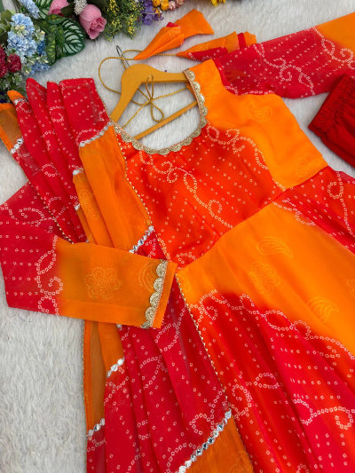 Orange Yellow Bandhani Georgette Anarkali Suit