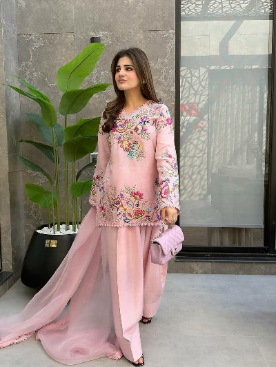 Light Pink Embroidery Work Farshi Salwar Suit