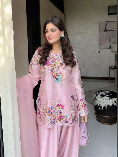 Light Pink Embroidery Work Farshi Salwar Suit