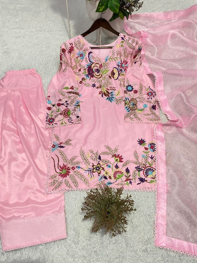 Light Pink Embroidery Work Farshi Salwar Suit