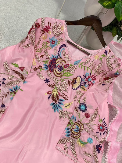 Light Pink Embroidery Work Farshi Salwar Suit