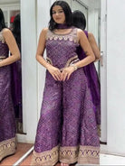 Purple Bandhani Embroidery Palazzo, Short Top & Dupatta - BONYHUBSALWAR KAMEEZ