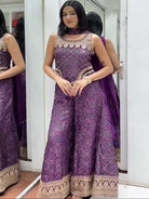 Purple Bandhani Embroidery Palazzo, Short Top & Dupatta - BONYHUBSALWAR KAMEEZ