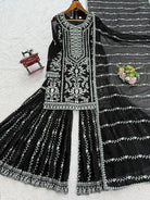 Black Georgette Sequin Thread Work Work Sharara Set - BONYHUBSALWAR KAMEEZ