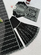 Black Georgette Sequin Thread Work Work Sharara Set - BONYHUBSALWAR KAMEEZ