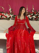 Hot Red Silk Sequin Detailing Anarkali Suit - BONYHUBSALWAR KAMEEZ