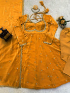 Vibrant Yellow Silk Sequin Detailing Anarkali Suit - BONYHUBSALWAR KAMEEZ