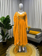 Vibrant Yellow Silk Sequin Detailing Anarkali Suit - BONYHUBSALWAR KAMEEZ