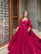 Magenta Pink Silk Sequin Detailing Anarkali Suit - BONYHUBSALWAR KAMEEZ