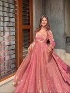 Pastel Blush Pink Silk Sequin Detailing Anarkali Suit - BONYHUBSALWAR KAMEEZ