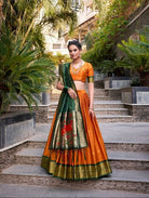 Orange Green Royal Paithani Silk Lehenga Choli - BONYHUBSALWAR KAMEEZ