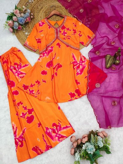 Orange Pink Tie Dye Indian Ethnic Sharara Set - BONYHUBSALWAR KAMEEZ