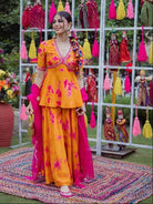 Orange Pink Tie Dye Indian Ethnic Sharara Set - BONYHUBSALWAR KAMEEZ