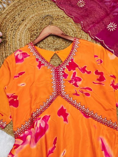 Orange Pink Tie Dye Indian Ethnic Sharara Set - BONYHUBSALWAR KAMEEZ