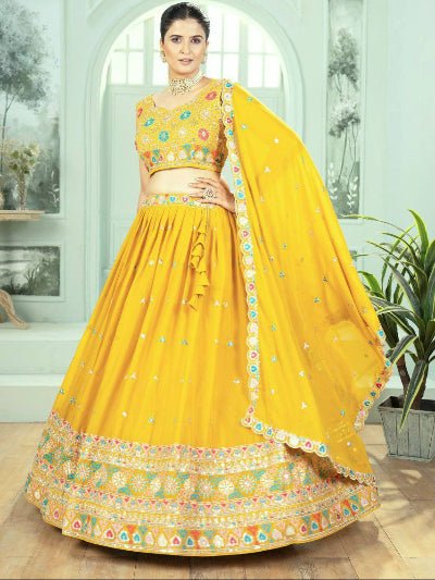Sunshine Yellow Sequins Thread Embroidery Lehenga Choli - BONYHUBSALWAR KAMEEZ