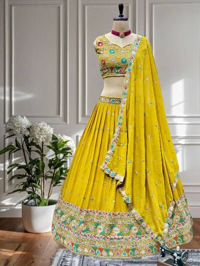 Sunshine Yellow Sequins Thread Embroidery Lehenga Choli - BONYHUBSALWAR KAMEEZ