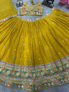 Sunshine Yellow Sequins Thread Embroidery Lehenga Choli - BONYHUBSALWAR KAMEEZ