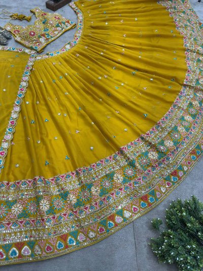 Sunshine Yellow Sequins Thread Embroidery Lehenga Choli - BONYHUBSALWAR KAMEEZ