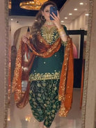 Dark Green & Orange Embroidery Sequins Patiyala Suit - BONYHUBSALWAR KAMEEZ