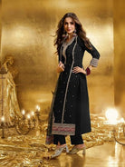 Elegant Black Premium Embroidery Straight Suit Set - BONYHUBSALWAR KAMEEZ