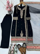 Elegant Black Premium Embroidery Straight Suit Set - BONYHUBSALWAR KAMEEZ