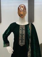 Bottle Green Premium Velvet Embroidered Suit - BONYHUBSALWAR KAMEEZ