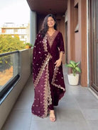Burgandy Premium Velvet Embroidered Suit - BONYHUBSALWAR KAMEEZ