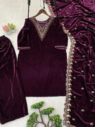 Burgandy Premium Velvet Embroidered Suit - BONYHUBSALWAR KAMEEZ