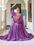 Purple Embroidery Work Gown With Dupatta Set Of 2 - BONYHUBSALWAR KAMEEZ