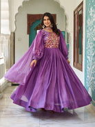 Purple Embroidery Work Gown With Dupatta Set Of 2 - BONYHUBSALWAR KAMEEZ